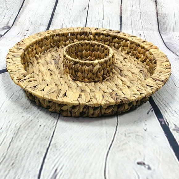 Raffia Chip and Dip Bowl Serving Platter Plate Boho Hippie Chic Wicker Seagrass - Picture 1 of 6